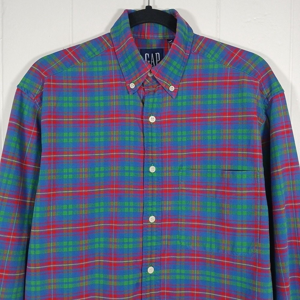 Vintage Gap Shirt Button Down Men's Small Cotton Multicolor Plaid 90s Y2K LS